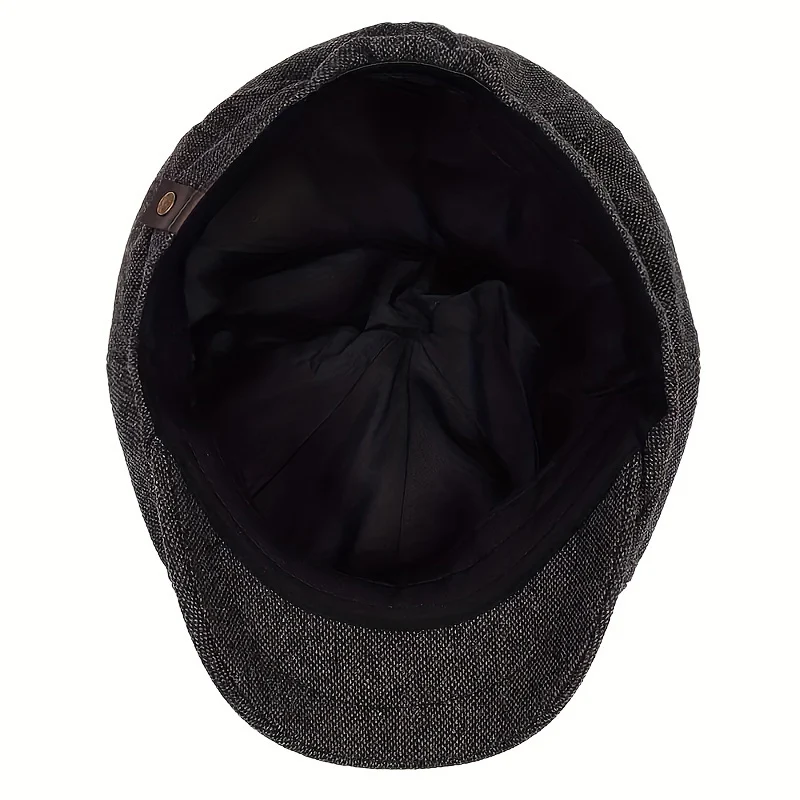 Men&Apos;S Retro Herringbone Flat Cap - Black Casual Beret with Vintage Style, Knitted Polyester, Perfect for Valentine&Apos;S Day, Everyday Headwear | Vintage Flat Cap | Knitted Texture - Image 6