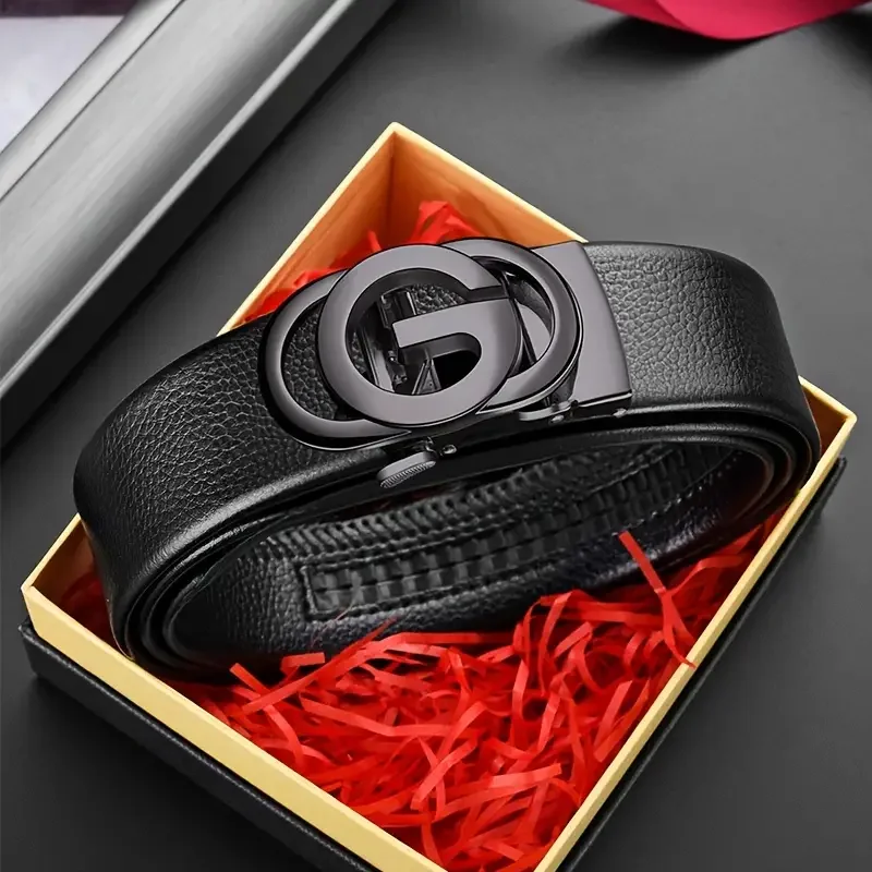 Men belt PU Leather Belt Metal Alloy Automatic Buckle Brand Luxury Design Waist Belts for Men Strap Male - Image 2