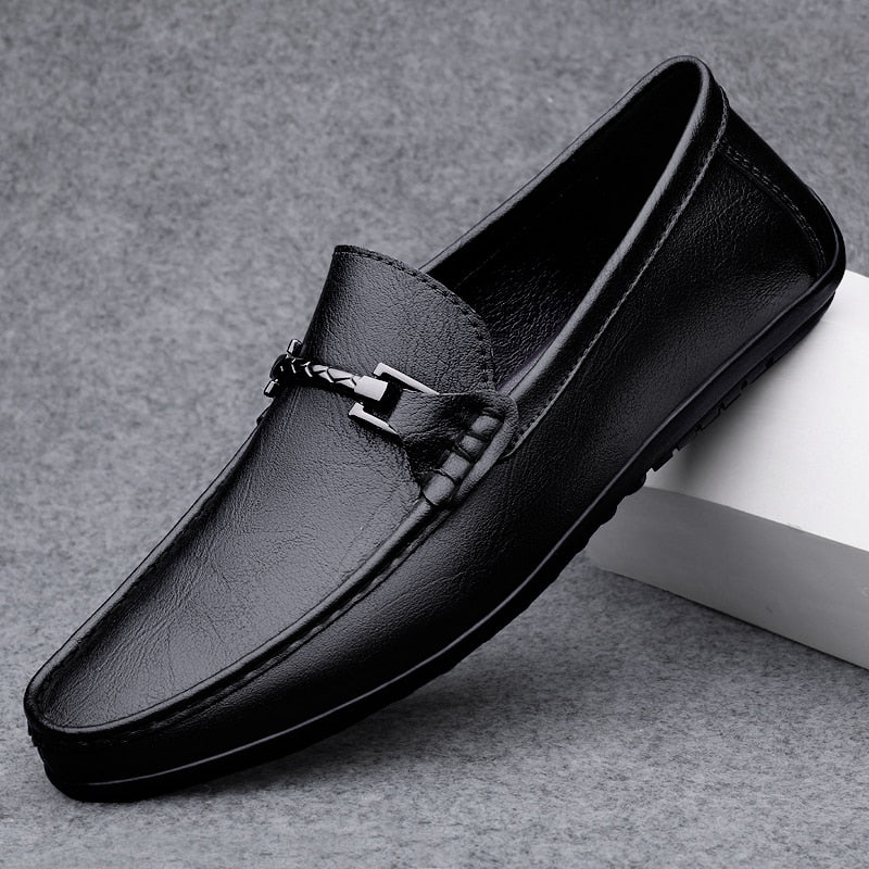 Men Casual Genuine Leather Shoes Spring Summer Men Flat Walking Loafers Black Brown Man Luxury Slip on Boat Business Shoes 38-46 - Image 5
