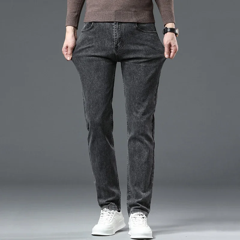 Men Casual Stretch Jeans Male 2025 New Fashion Classic Business Straight Leg Smoke Gray Work Denim Trousers Brand Clothing - Image 13