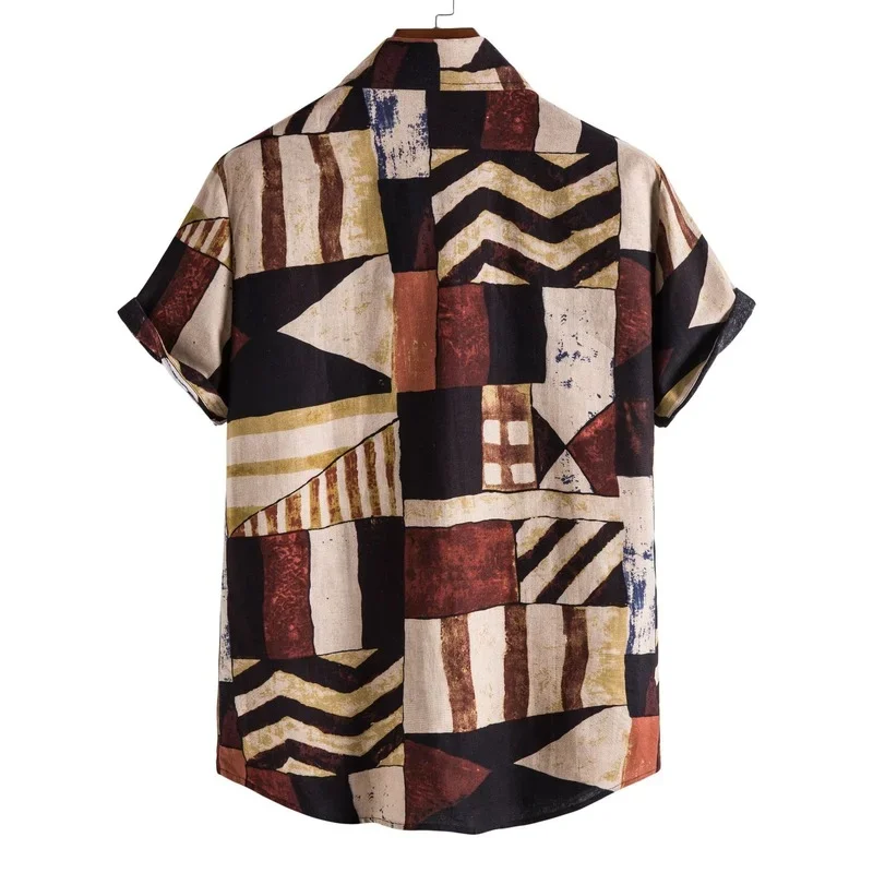 Men Clothing 2022 Summer New Ethnic Style Loose Fashion Printing Short-sleeved Men's Shirt Casual Lapel Button Shirt Top - Image 2