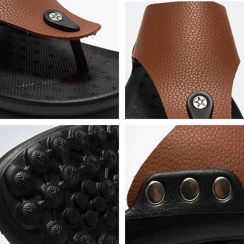 Men Flip Flops Summer Beach Sandals Slippers for Men Flats High Top Non-Slip PU Plus Size 44 Outdoor Casual Shoes - Image 5