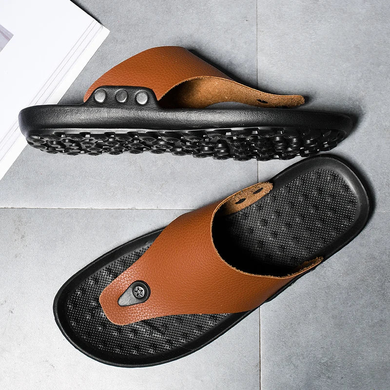 Men Flip Flops Summer Beach Sandals Slippers for Men Flats High Top Non-Slip PU Plus Size 44 Outdoor Casual Shoes - Image 6