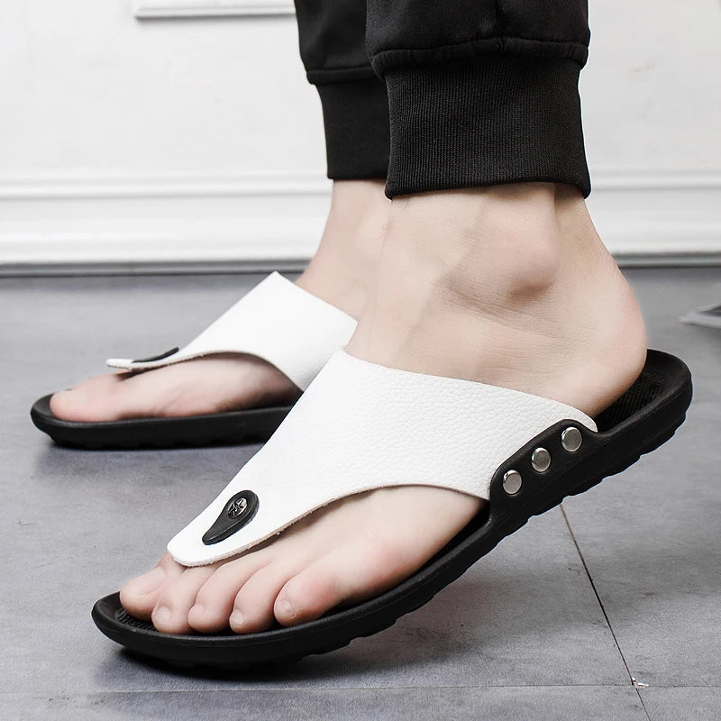 Men Flip Flops Summer Beach Sandals Slippers for Men Flats High Top Non-Slip PU Plus Size 44 Outdoor Casual Shoes - Image 9