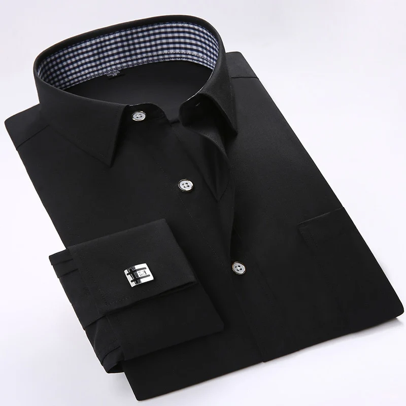Men French Cufflinks Shirts New Men's Shirts Long Sleeve Tuxedo - Image 2