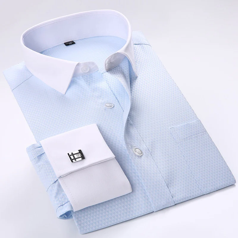 Men French Cufflinks Shirts New Men's Shirts Long Sleeve Tuxedo - Image 7