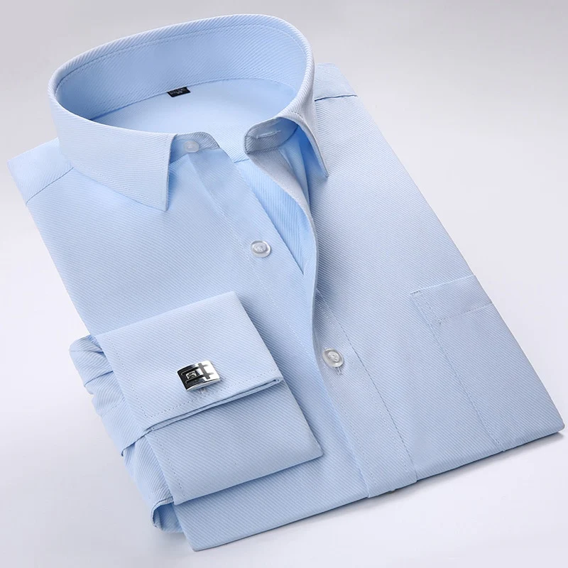 Men French Cufflinks Shirts New Men's Shirts Long Sleeve Tuxedo - Image 8