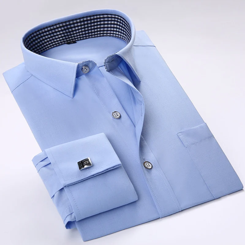 Men French Cufflinks Shirts New Men's Shirts Long Sleeve Tuxedo - Image 9