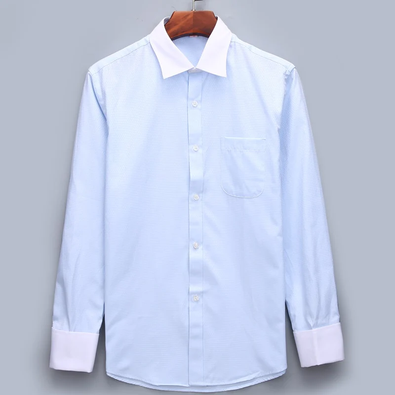 Men French Cufflinks Shirts White Collar Design Solid Color Jacquard Fabric Male Gentleman Dress Long Sleeves Shirt - Image 10
