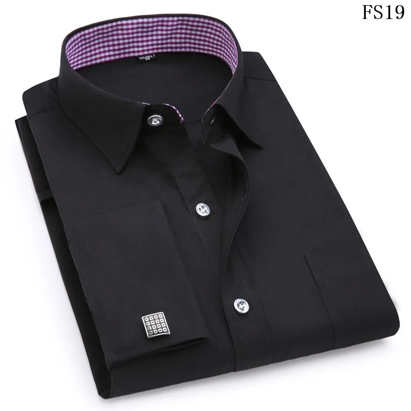 Men French Cufflinks Shirts White Collar Design Solid Color Jacquard Fabric Male Gentleman Dress Long Sleeves Shirt - Image 7