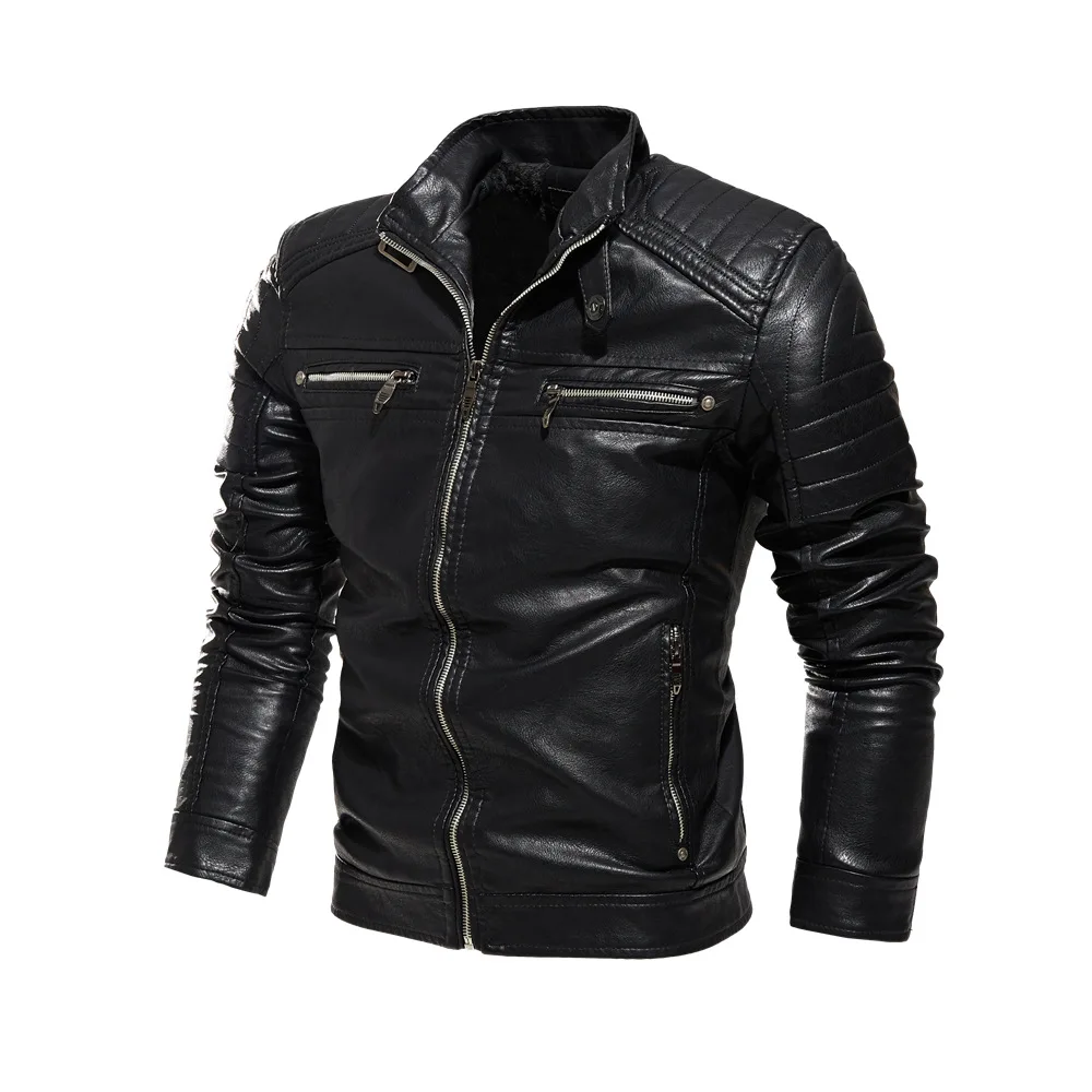 Men Jacket Coffee Leather Jacket Men Motorcycle Jacket Fashion Streetwear Biker Coat Slim Fit Autumn Winter Coat Men Fur Lined - Image 3