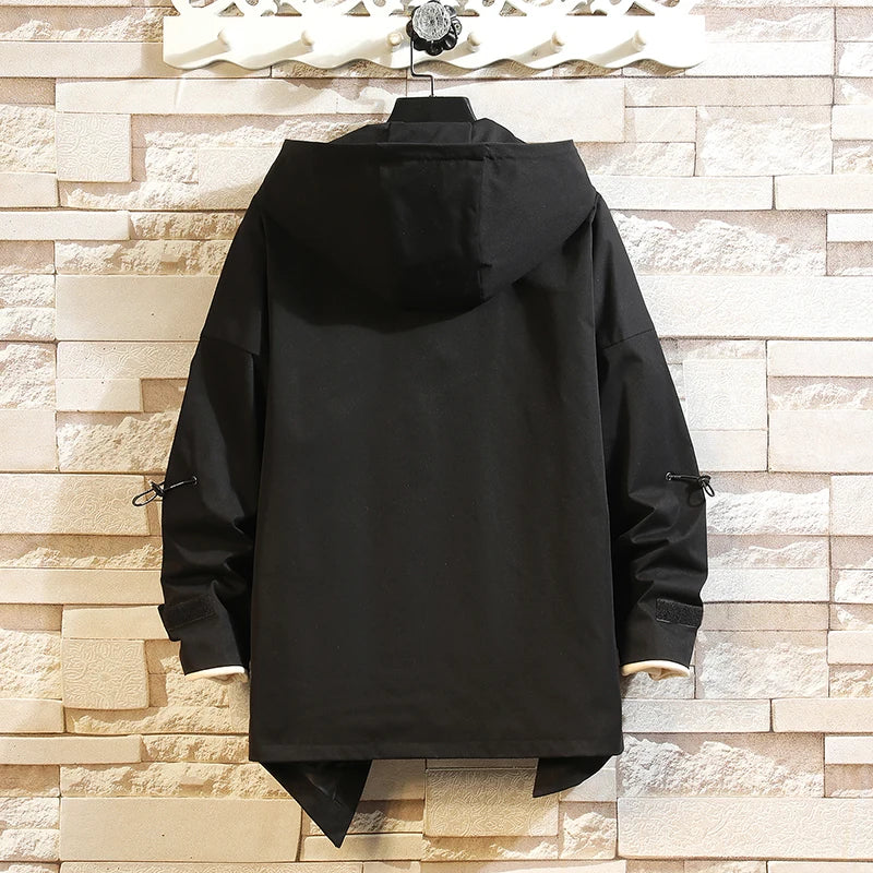 Men Jacket Korea Fashion 2023 Spring Hooded Jack Black Patchwork Zipper Coats Streetwear OverSize Men Clothing - Image 2