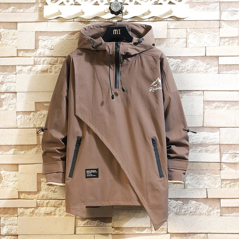 Men Jacket Korea Fashion 2023 Spring Hooded Jack Black Patchwork Zipper Coats Streetwear OverSize Men Clothing - Image 3