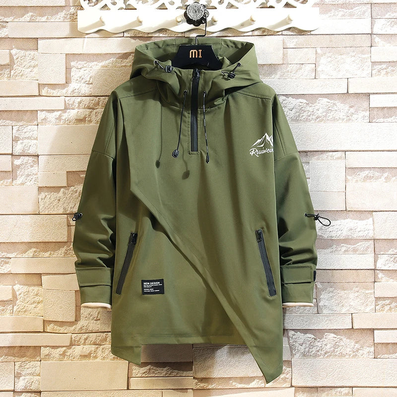 Men Jacket Korea Fashion 2023 Spring Hooded Jack Black Patchwork Zipper Coats Streetwear OverSize Men Clothing - Image 4