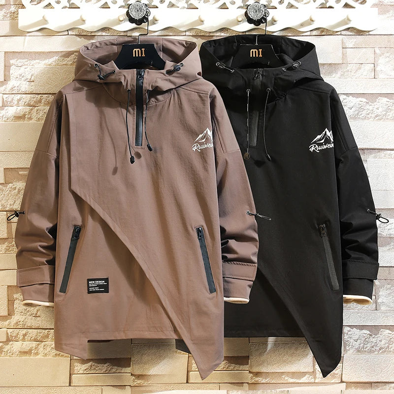 Men Jacket Korea Fashion 2023 Spring Hooded Jack Black Patchwork Zipper Coats Streetwear OverSize Men Clothing - Image 5