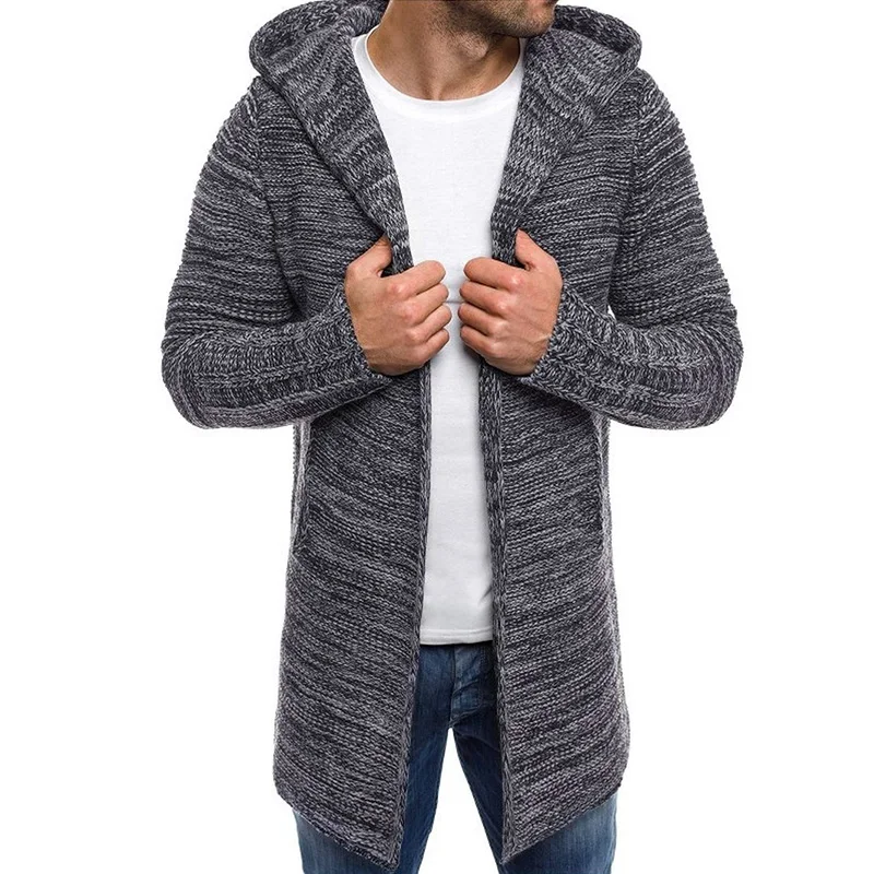 Men Jackets 2022 Spring Autumn New Mens Casual Sweater Snowflake Hooded Medium Long Knitted Cardigan Mens Outerwear Coats - Image 2