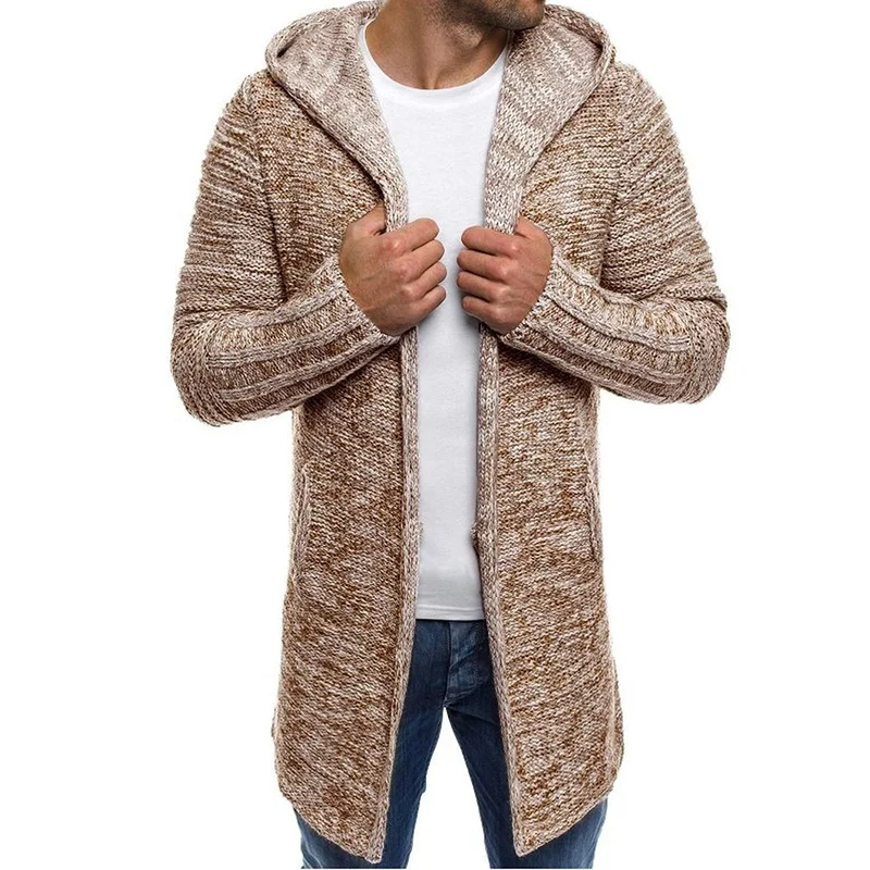 Men Jackets 2022 Spring Autumn New Mens Casual Sweater Snowflake Hooded Medium Long Knitted Cardigan Mens Outerwear Coats - Image 3
