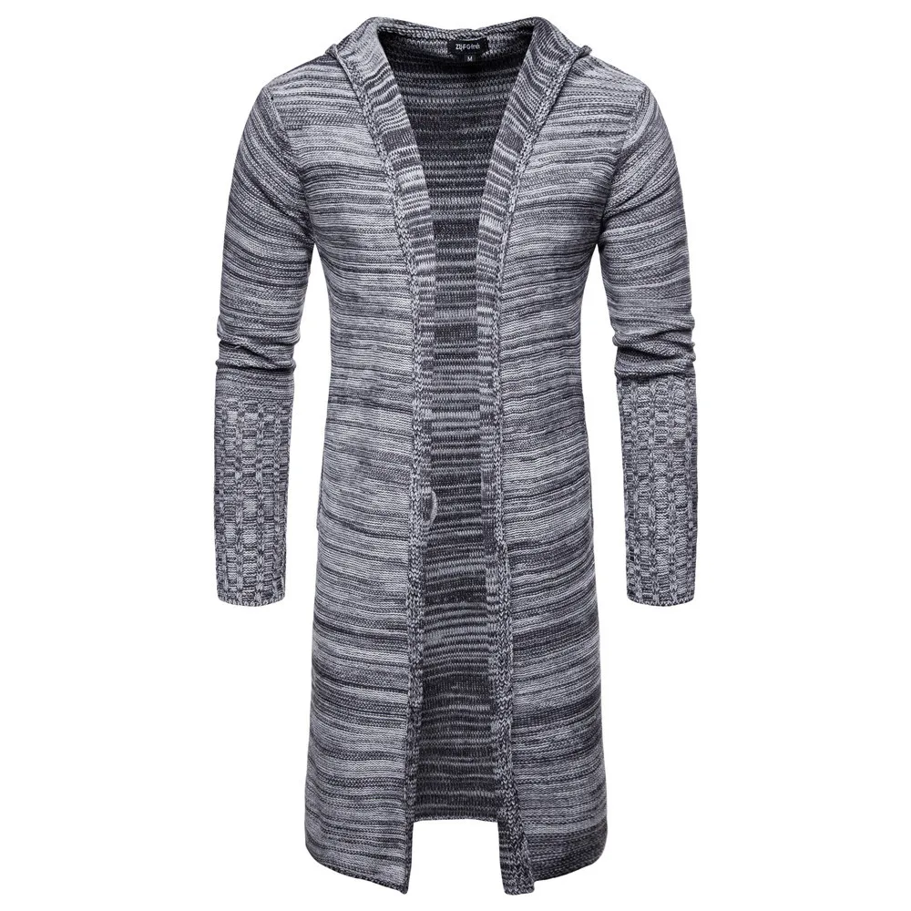 Men Jackets 2022 Spring Autumn New Mens Casual Sweater Snowflake Hooded Medium Long Knitted Cardigan Mens Outerwear Coats - Image 4