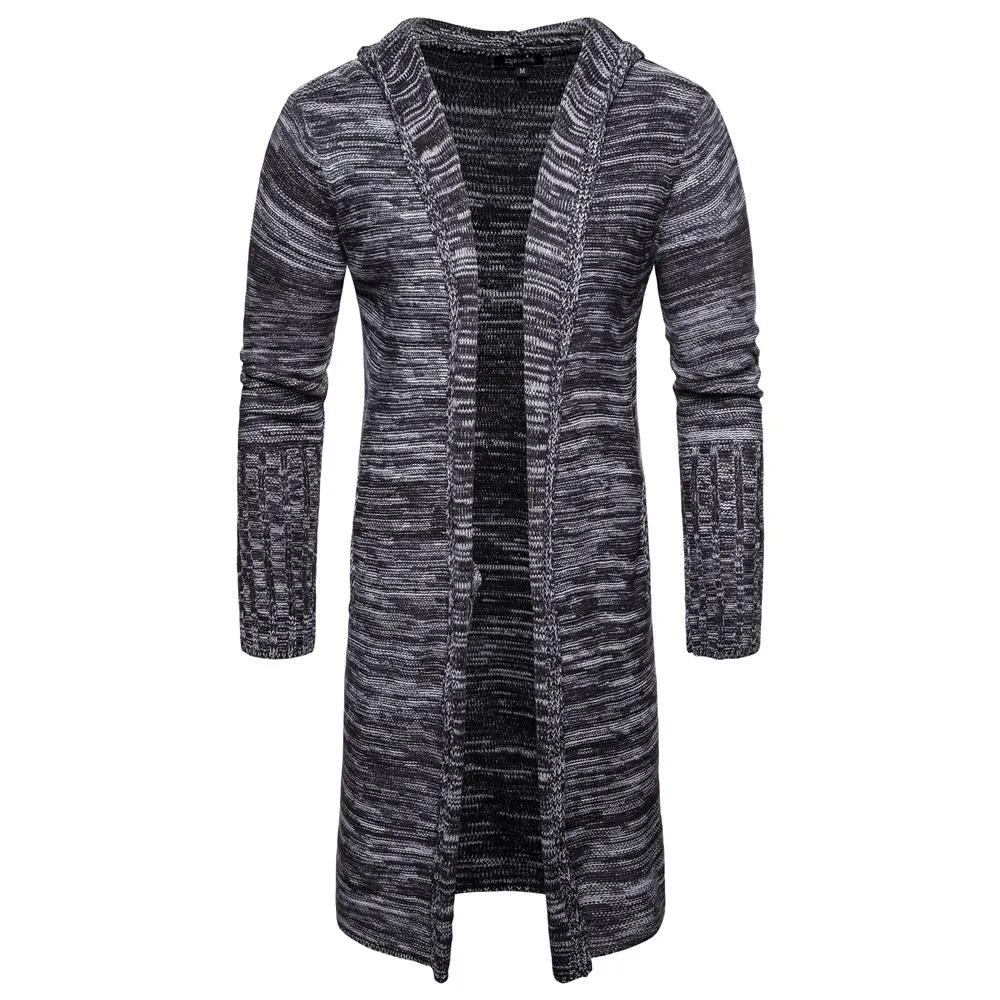 Men Jackets 2022 Spring Autumn New Mens Casual Sweater Snowflake Hooded Medium Long Knitted Cardigan Mens Outerwear Coats - Image 5