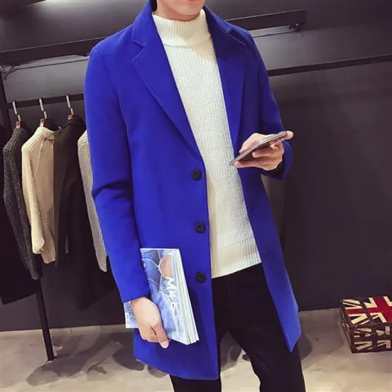 Men Long Cotton Coat 2023 Autumn Winter New Wool Blend Pure Color Casual Business Fashion Slim Windbreaker Jacket Men Clothing - Image 4
