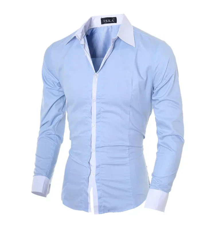 Men Long Sleeve Shirt 2025 Spring Striped Shirts Slim Fit Male Casual Social Patchwork Shirt Turn-down Collar Camisa Masculina - Image 10
