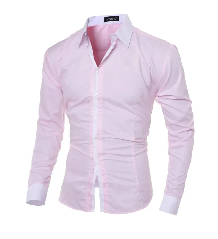 Men Long Sleeve Shirt 2025 Spring Striped Shirts Slim Fit Male Casual Social Patchwork Shirt Turn-down Collar Camisa Masculina - Image 11