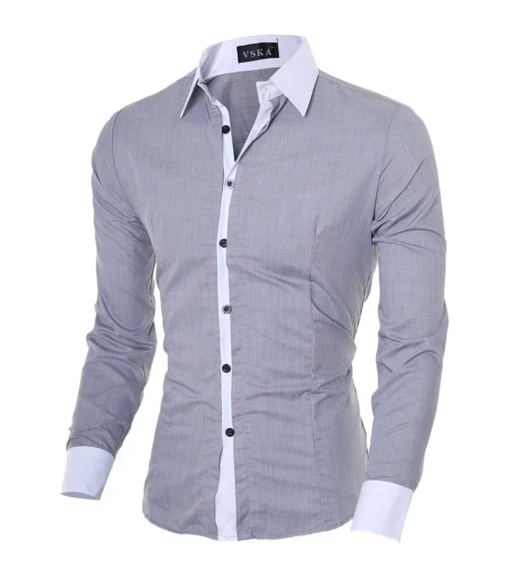 Men Long Sleeve Shirt 2025 Spring Striped Shirts Slim Fit Male Casual Social Patchwork Shirt Turn-down Collar Camisa Masculina - Image 12