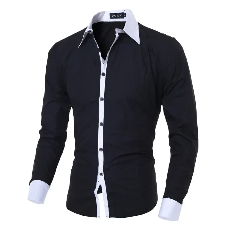 Men Long Sleeve Shirt 2025 Spring Striped Shirts Slim Fit Male Casual Social Patchwork Shirt Turn-down Collar Camisa Masculina - Image 13