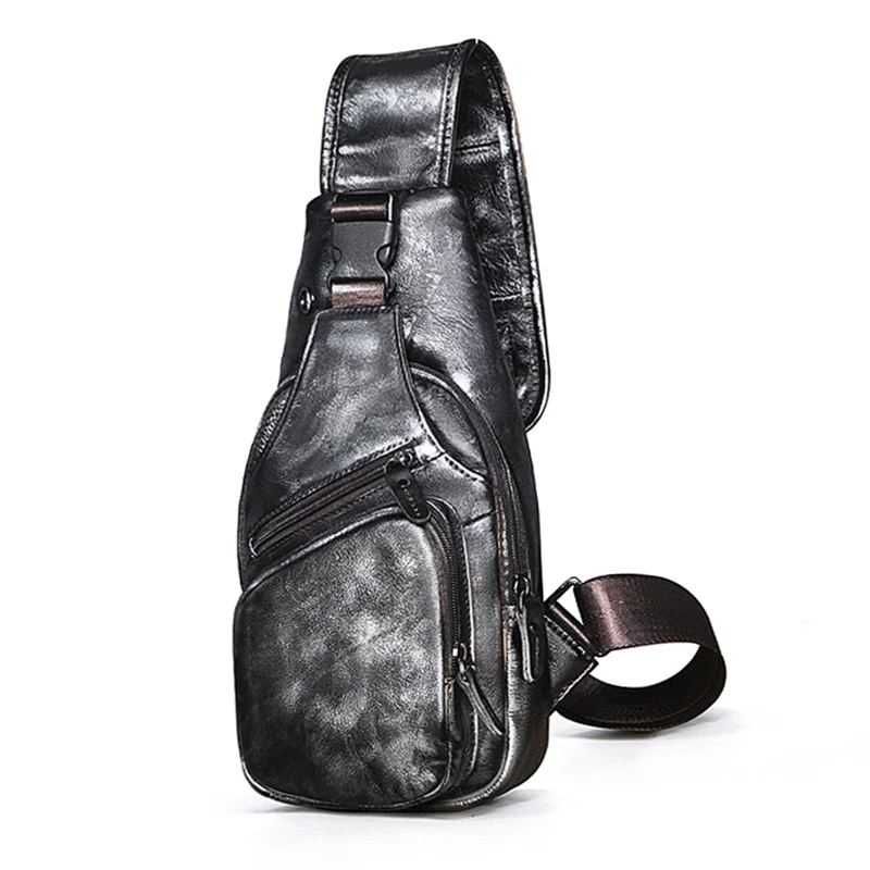 Men Original Crazy horse Leather Casual Triangle Crossbody Chest Sling Bag Design Travel One Shoulder Bag Daypack Male 8015 - Image 11