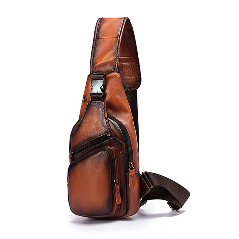 Men Original Crazy horse Leather Casual Triangle Crossbody Chest Sling Bag Design Travel One Shoulder Bag Daypack Male 8015 - Image 12