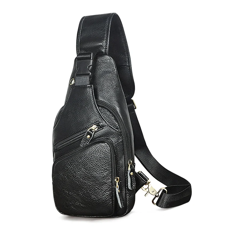 Men Original Crazy horse Leather Casual Triangle Crossbody Chest Sling Bag Design Travel One Shoulder Bag Daypack Male 8015 - Image 15