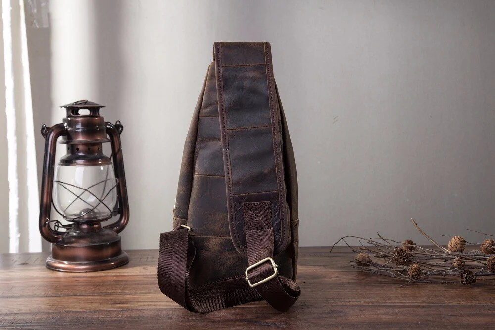 Men Original Crazy horse Leather Casual Triangle Crossbody Chest Sling Bag Design Travel One Shoulder Bag Daypack Male 8015 - Image 19
