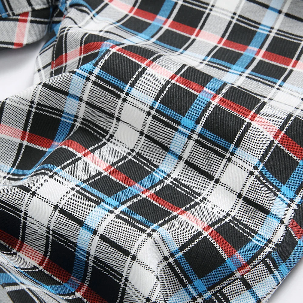 Men Plaid Digital Print Shorts Summer Check Tartan Stretch Denim Breeches Fashion Slim Jeans - Image 4