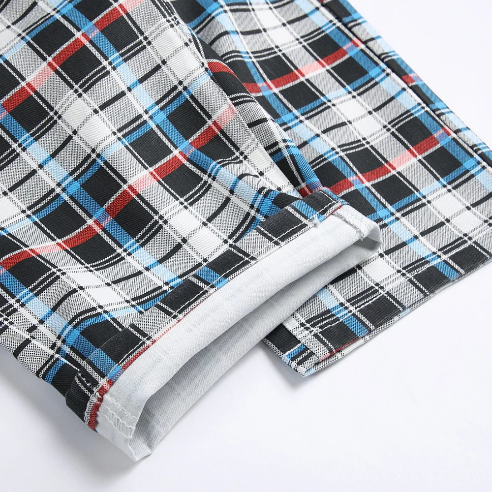 Men Plaid Digital Print Shorts Summer Check Tartan Stretch Denim Breeches Fashion Slim Jeans - Image 5