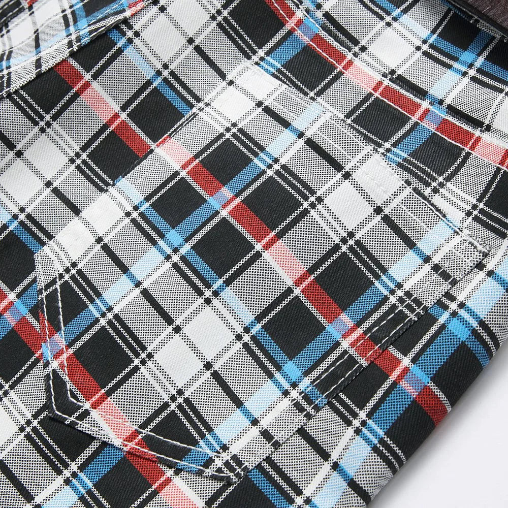 Men Plaid Digital Print Shorts Summer Check Tartan Stretch Denim Breeches Fashion Slim Jeans - Image 6