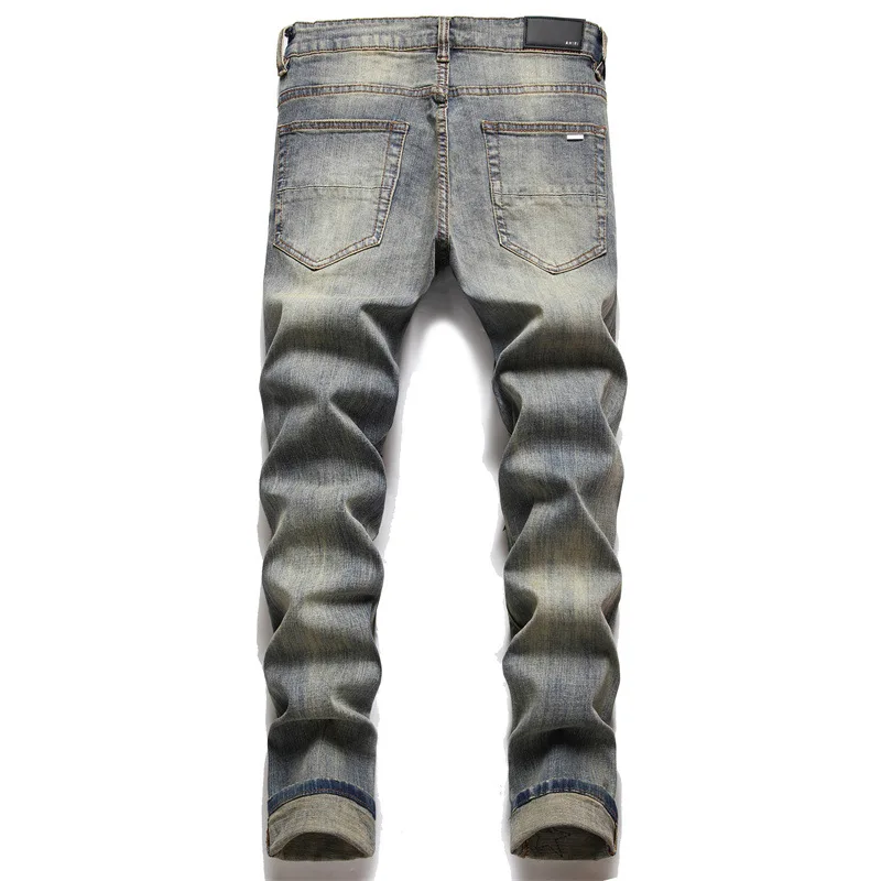 Men’s Light Luxury Stretch Blue Jeans,Stars Embroidery Decors Slim-fit Jeans,Hole Ripped Casual Jeans,Youth Sexy&Cool Must; - Image 2