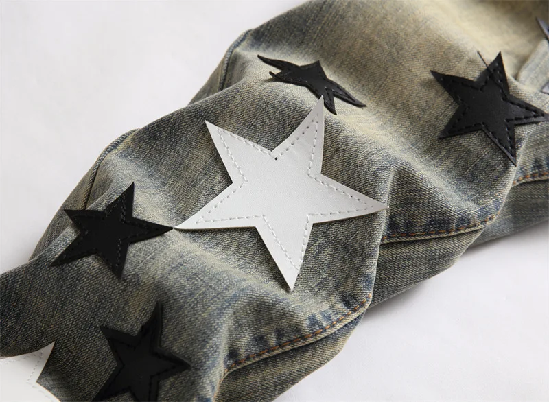 Men’s Light Luxury Stretch Blue Jeans,Stars Embroidery Decors Slim-fit Jeans,Hole Ripped Casual Jeans,Youth Sexy&Cool Must; - Image 5