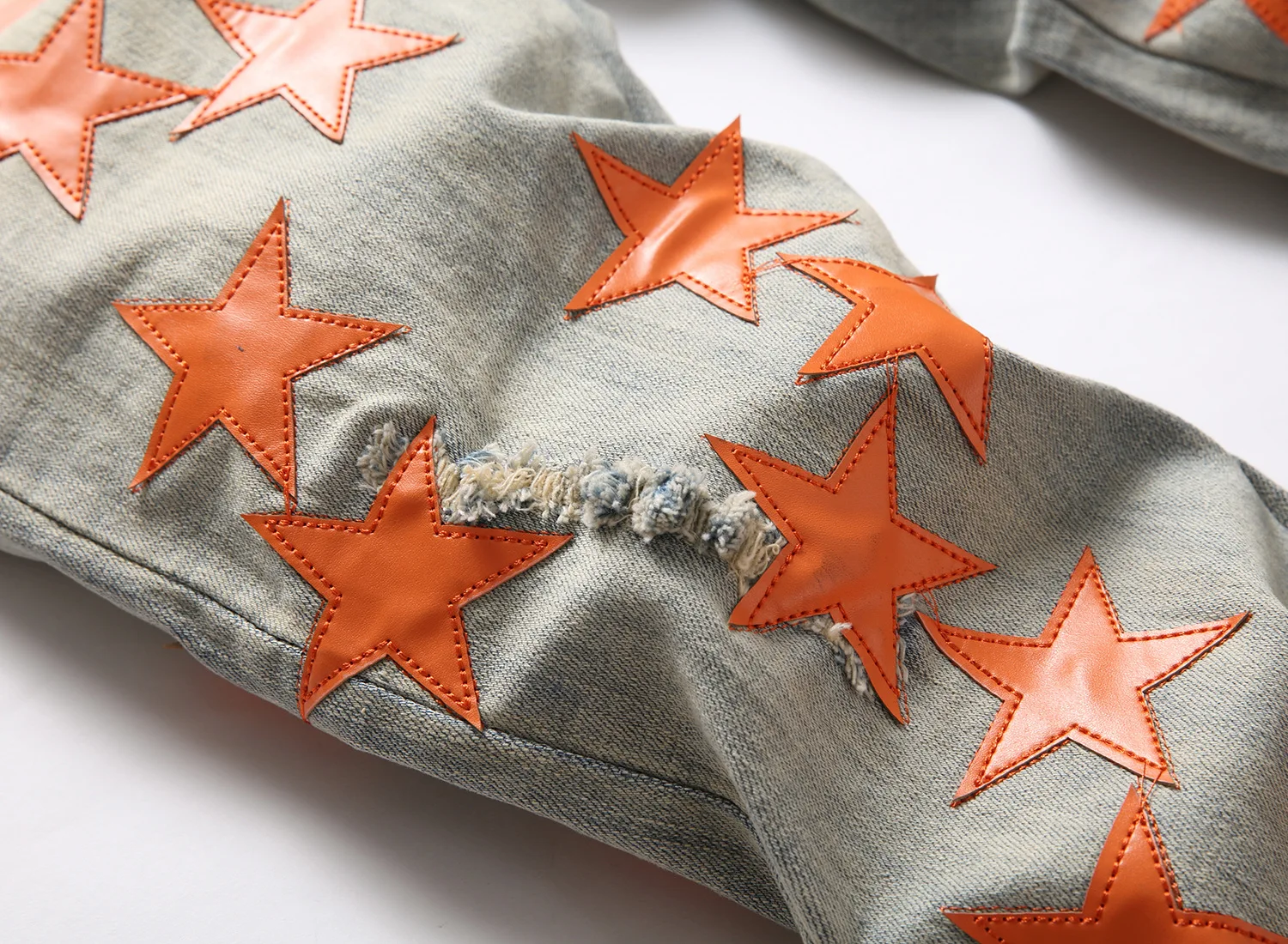 Men’s slimming denim pants light luxury stars embroidery jeans trendy ripped casual jeans street fashion jeans pants men; - Image 3