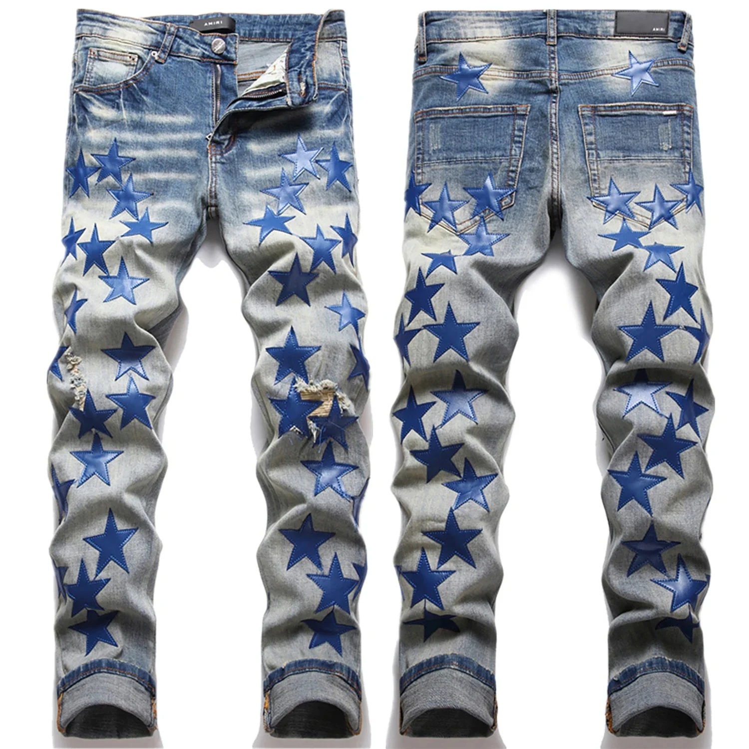 Men’s slimming denim pants light luxury stars embroidery jeans trendy ripped casual jeans street fashion jeans pants men; - Image 7
