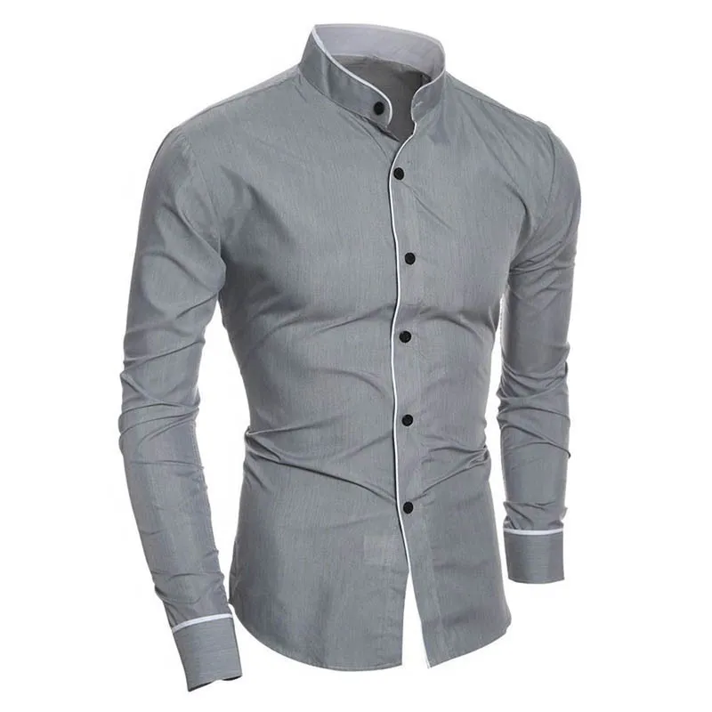 Men Slim Standing Collar Shirt Classic Solid Color Personality Cardigan Business High-end Long-sleeved Shirt Free Shipping - Image 4