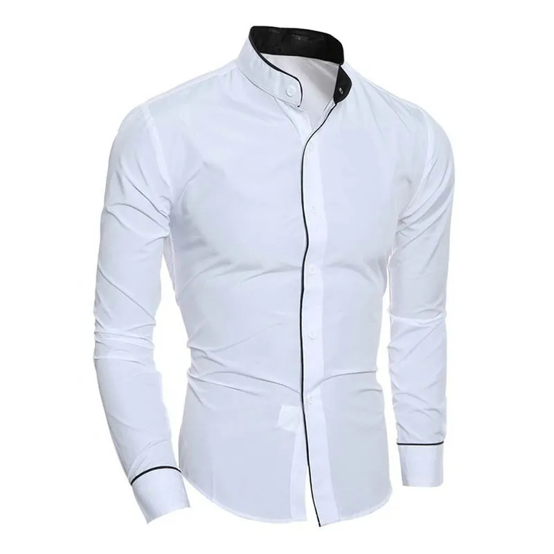 Men Slim Standing Collar Shirt Classic Solid Color Personality Cardigan Business High-end Long-sleeved Shirt Free Shipping - Image 5