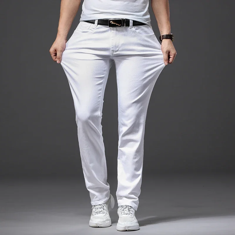 Men Slim White Jeans New Elasticity Fashion Casual Classic Soft Business Brand Trousers Male Clothing Stretch Pants - Image 2