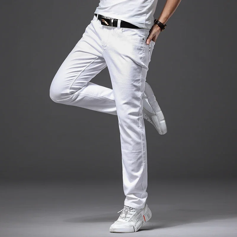 Men Slim White Jeans New Elasticity Fashion Casual Classic Soft Business Brand Trousers Male Clothing Stretch Pants - Image 3