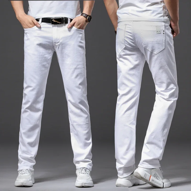 Men Slim White Jeans New Elasticity Fashion Casual Classic Soft Business Brand Trousers Male Clothing Stretch Pants - Image 4