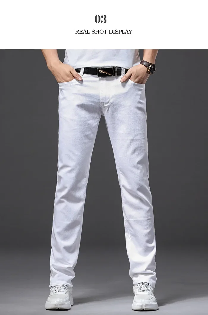 Men Slim White Jeans New Elasticity Fashion Casual Classic Soft Business Brand Trousers Male Clothing Stretch Pants - Image 9