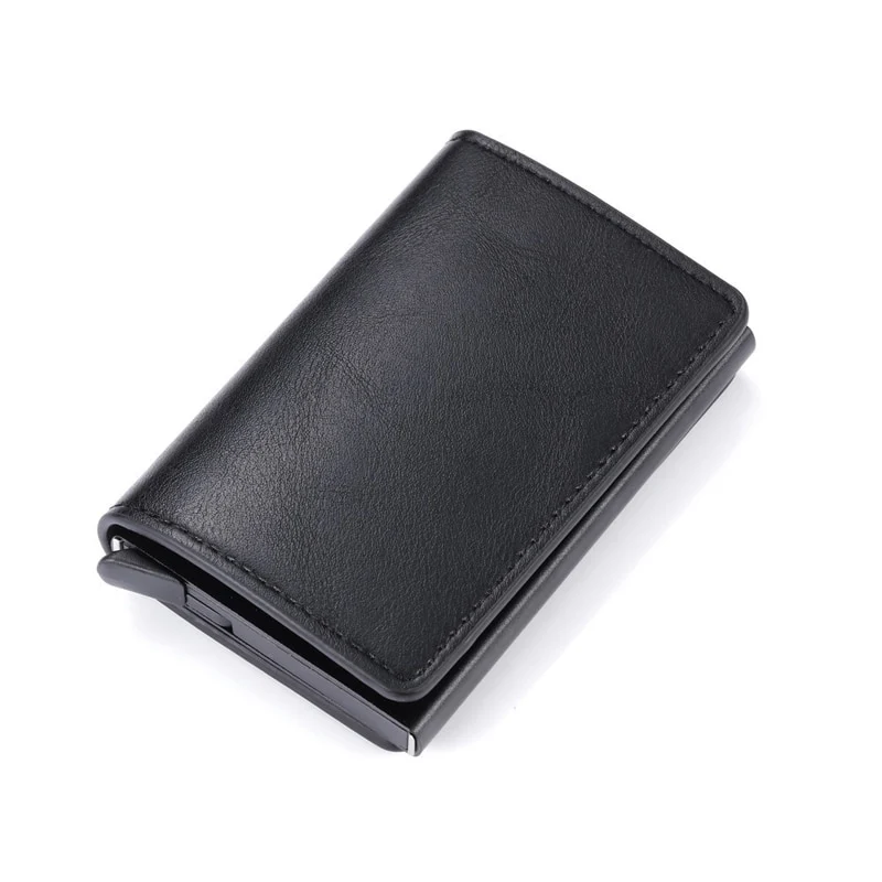 Men Smart Wallet Rfid Safe Anti-theft Holder Women Small Purse Bank ID Cardholder Metal Thin Case Black PU Leather Card Clip Bag - Image 2