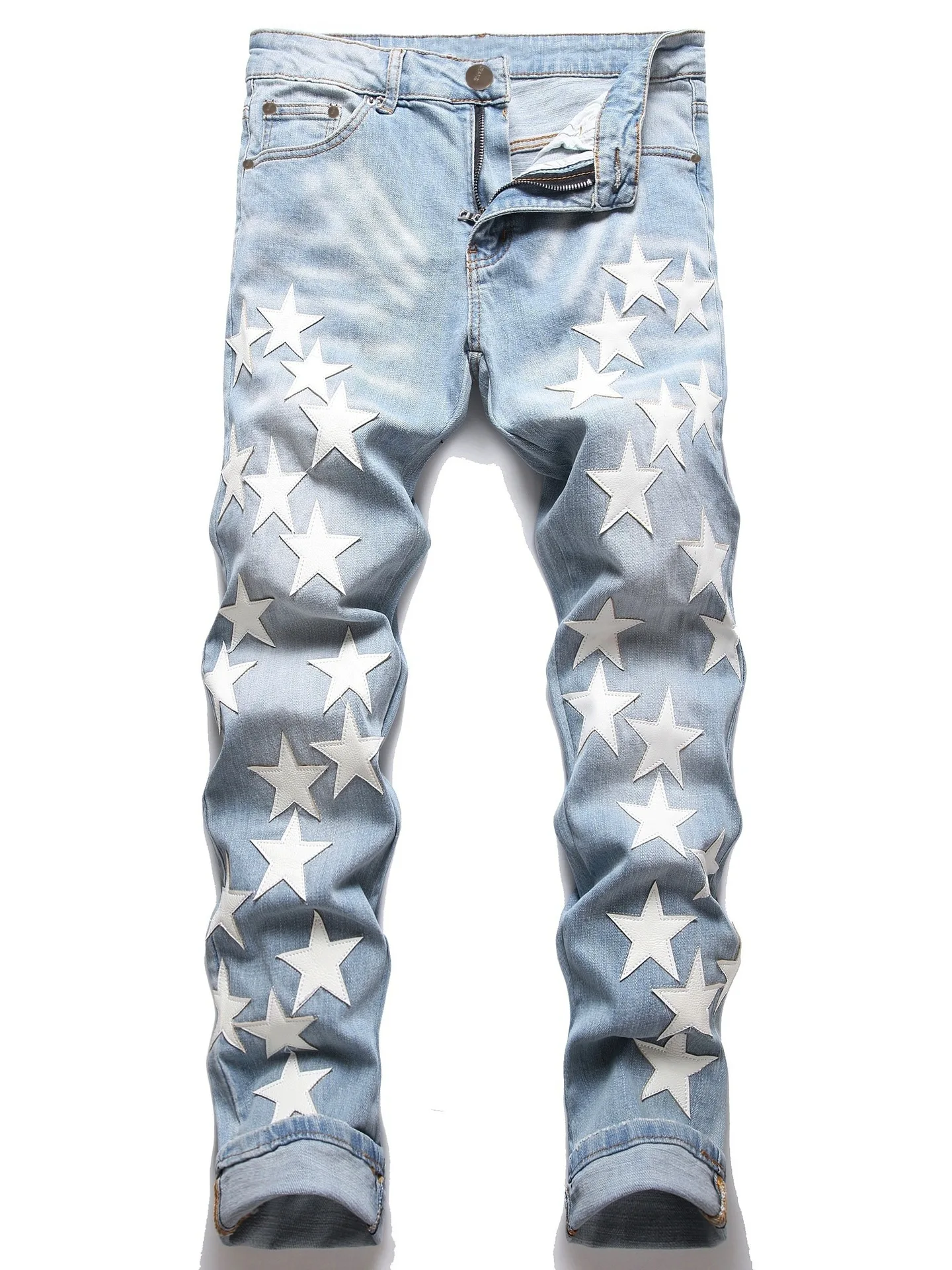 Men Straight Jean Denim Pants Jeans Loose Ankle Length Pant Pockets Casual Washed High Street Distressed Zipper Fly Spliced - Image 4