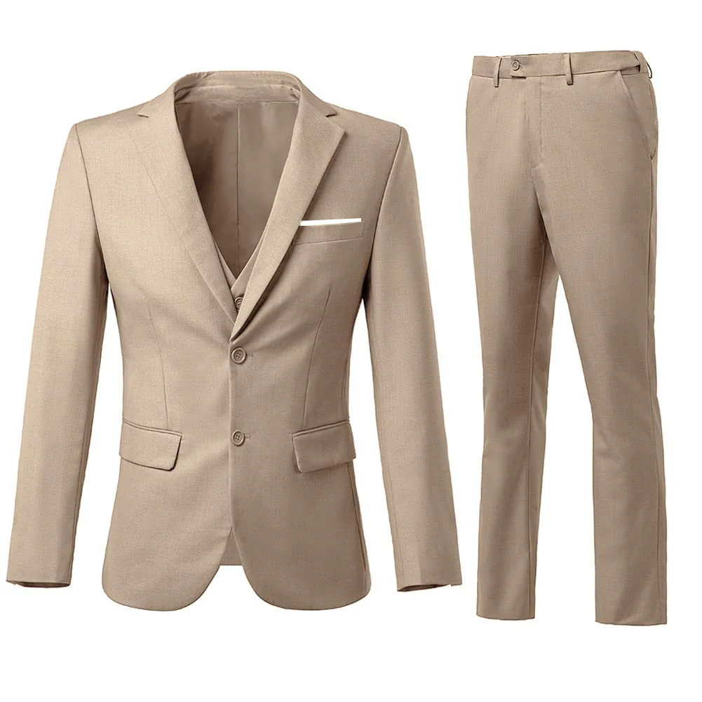Men Suit Set Slim Fit Wedding Suit Business Suit Champagne Prom Groomsmen Suits Tuxedos Jacket Blazer Vest Pants Men Suits L
