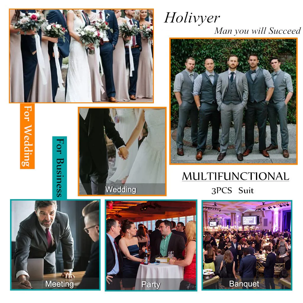Men Suit Set Slim Fit Wedding Suit Business Suit Champagne Prom Groomsmen Suits Tuxedos Jacket Blazer Vest Pants Men Suits L - Image 2