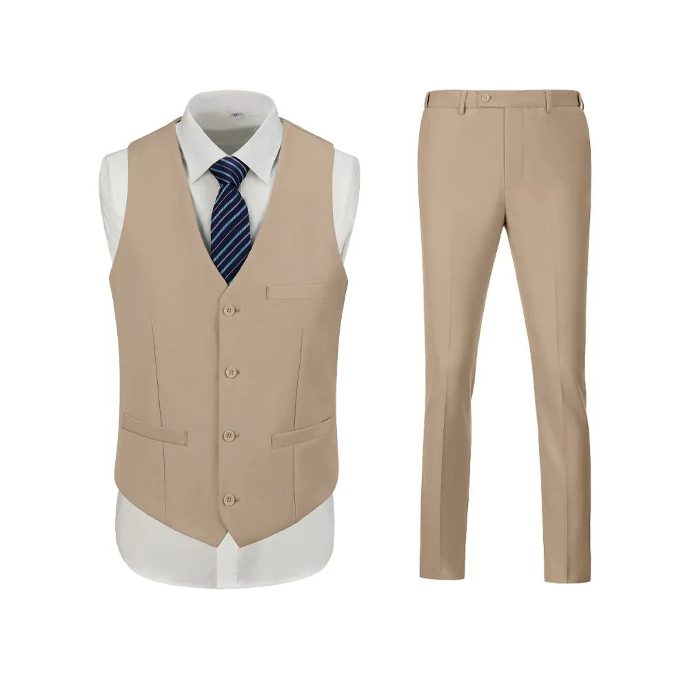 Men Suit Set Slim Fit Wedding Suit Business Suit Champagne Prom Groomsmen Suits Tuxedos Jacket Blazer Vest Pants Men Suits L - Image 5